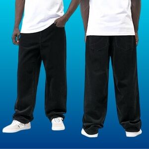 EMPYRE Relax Corduroy Pants Men's Size 36 Black Streetwear Wide Leg Loose Fit